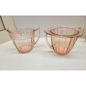 Jeannette Glass Adam Sugar Bowl & Creamer Set Vintage Pink Depression Glass Set